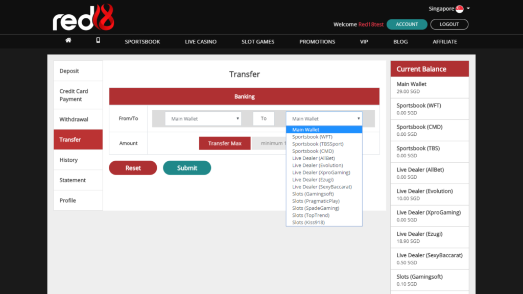 Transfer Funds to Other Gaming Wallets